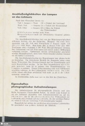 Eigenschaften photographischer Aufnahmelampen