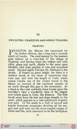 VI. The Sites: Phaestos and Aghia Triada
