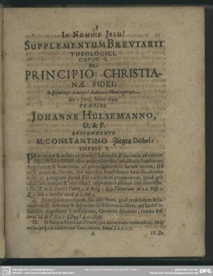 Caput I. De Principio Christianae Fidei