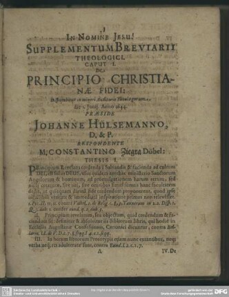 Caput I. De Principio Christianae Fidei