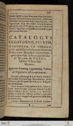 Catalogvs Legatorvm, Patrvm, Oratorvm, [...]