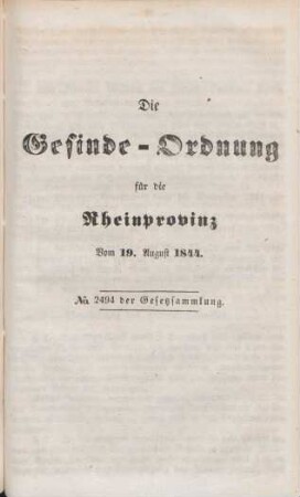 Die Gesinde-Ordnung für die Rheinprovinz
