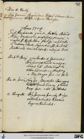 [fol. 168] Rektorat Matthäus Blau 1704