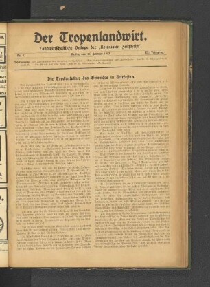 Nr. 1. Berlin, den 14. Februar 1913. III. Jahrgang.