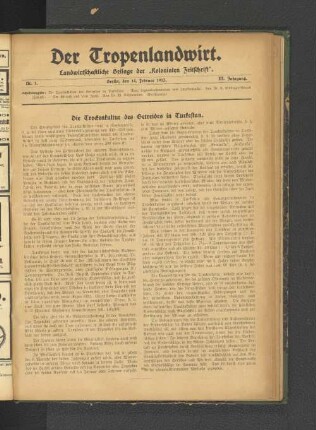 Nr. 1. Berlin, den 14. Februar 1913. III. Jahrgang.
