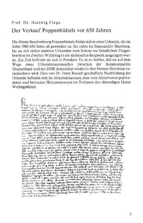 Der Verkauf Poppenbüttels vor 650 Jahren
