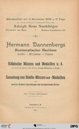 Hermann Dannenbergs numismatischer Nachlass : Antike, Mittelalter, Neuzeit