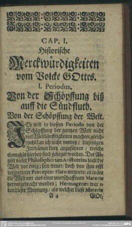 Cap. I. Historische Merckwürdigkeiten vom Volcke GOttes