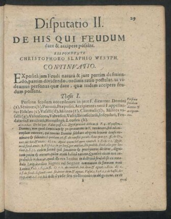 Disputatio II. De His Qui Feudum dare & accipere possint. Respondente Christophoro Slaphio Westph.