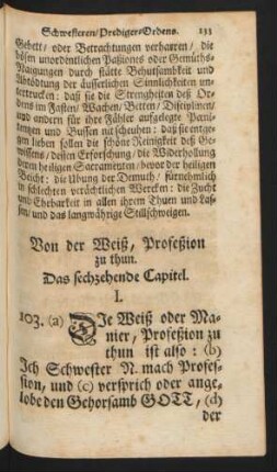 Von der Weiß, Profeßion zu thun. Das sechzehende Capitel.