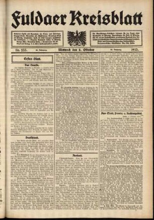 Erste Ausgabe vom Mittwoch, den 08. Oktober 1913.