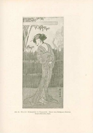 Shunki: Schauspieler in Frauenrolle. Hinter dem Reisigzaun Bambus. Samml. Koechlin, Paris