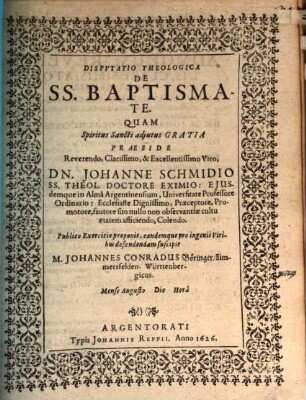 Disp. theol. de ss. baptismate