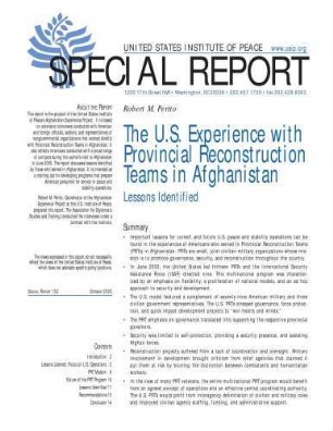 The U.S. experience with provincial reconstruction teams in Afghanistan: lessons identified