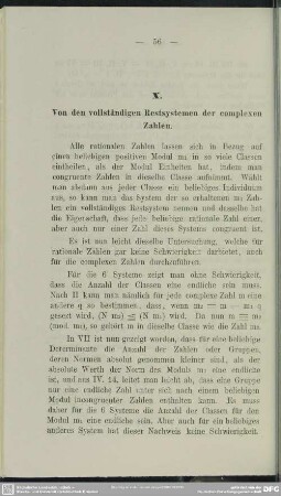 X. Von den vollständigen Restsystemen der complexen Zahlen