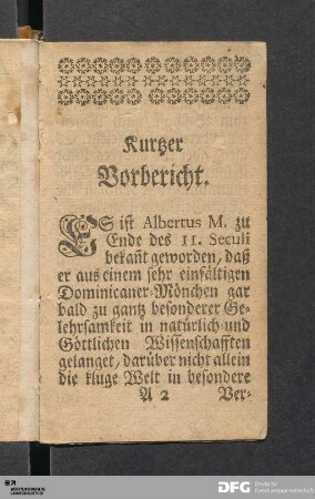 Kurtzer Vorbericht.