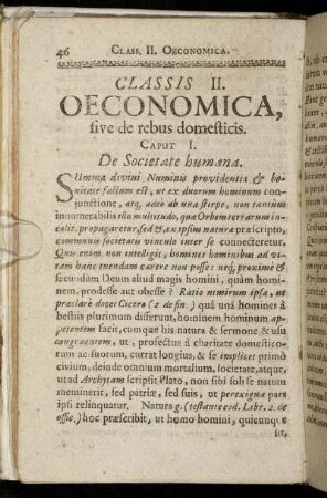 Classis II. Oeconomica, sive de rebus domesticis.