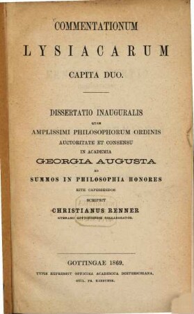 Commentationum Lysiacarum capita duo