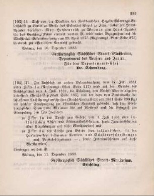 103. Ministerial-Bekanntmachung, den Wechsel in der Haupt-Agentur der Norddeutschen Hagel-Versicherungs-Gesellschaft zu Berlin betreffend