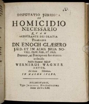 Disputatio Iuridica De Homicidio Necessario