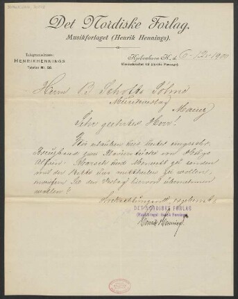 Brief an B. Schott's Söhne : 06.12.1900