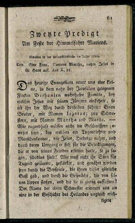 Zweyte Predigt Am Feste der Himmelfahrt Mariens.