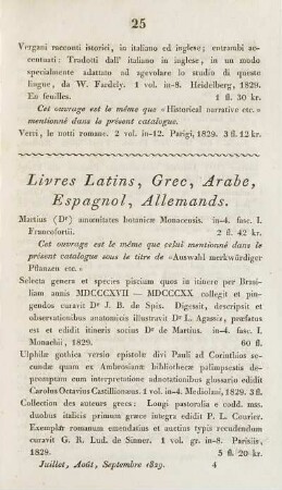 Livres Latins, Grec, Arabe, Espagnol, Allemands