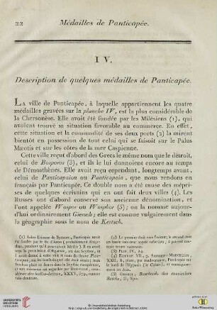 IV. Description de quelques médailles de Panticapée