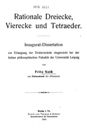 Rationale Dreiecke, Vierecke und Tetraeder