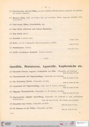 Gemälde, Miniaturen, Aquarelle, Kupferstiche etc. (Nr. 623 - 856)
