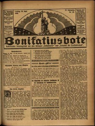 Erste Ausgabe vom Sonntag, den 26. September 1920.