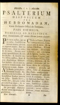 Psalterium Dispositum Per Hebdomadam, Cum Ordinario Officii de Tempore