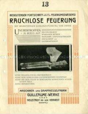 Bedeutender Fortschritt auf dem Gebiete des Feuerungswesens! Rauchlose Feuerung mit selbsttätiger Kohlenzuführung von unten