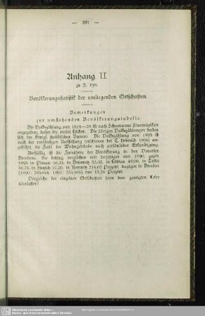 II. Bevölkerungsstatistik der umliegenden Ortschaften