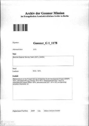 Berichte Gossner Service Team (GST), Zambia
