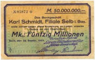 Geldschein / Notgeld, 50 Millionen Mark, 29.9.1923