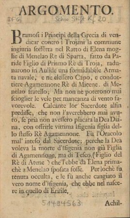 Argomento. (=Inhalt, ital. und franz.)