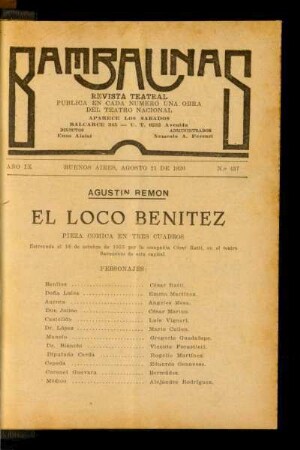 El loco Benítez : pieza cómica en tres actos