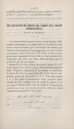 Sur l'enveloppe des droites qui coupent deux cercles harmoniquement.