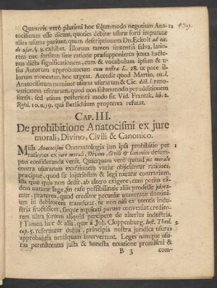 Cap. III. De prohibitione Anatocismi ex iure morali, Divino, Civili & Canonico.