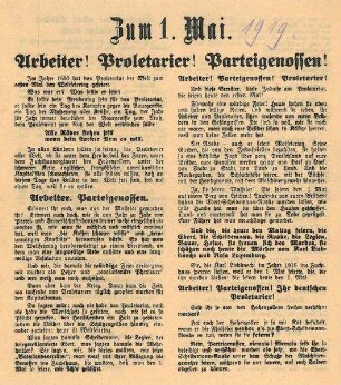 Flugblatt der KPD (Spartakusbund) zum 1. Mai