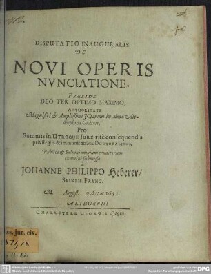 Disputatio inauguralis: De novi operis nunciatione