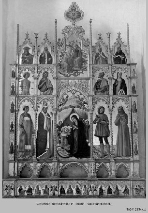 Madonna betet das Jesuskind an mit Heiligen