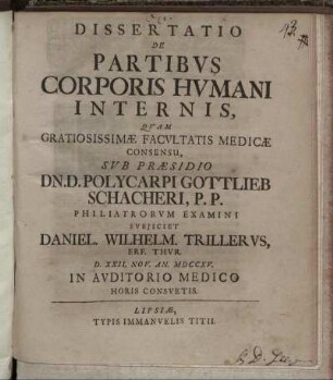 Dissertatio De Partibus Corporis Humani Internis