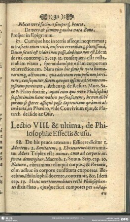 Lectio VIII. & ultima, de Philosophiae Effectis & usu