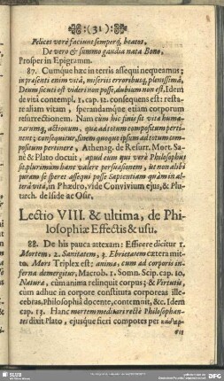 Lectio VIII. & ultima, de Philosophiae Effectis & usu