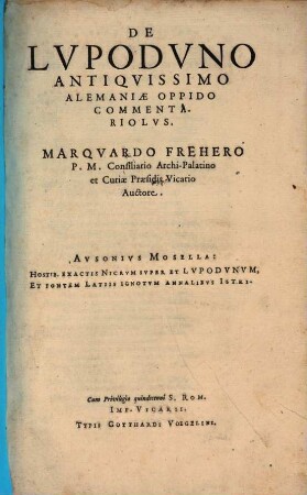 De Lupoduno antiquissimo Alemaniae oppido commentariolus