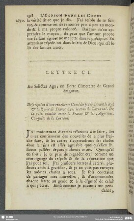 Lettre CI [i.e. CII]. An Selictar Aga , ou Porte Cimeterre dn Grand Seigneur