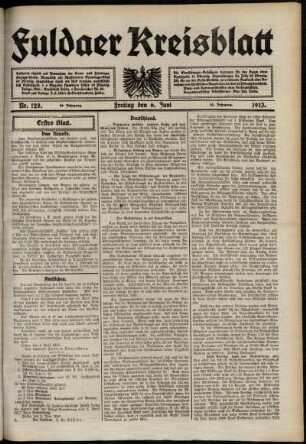 Erste Ausgabe vom Freitag, den 06. Juni 1913.