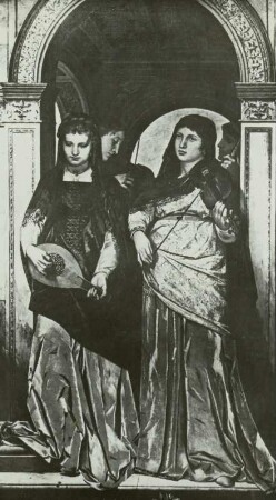 Konzert (Quartett; verschollen) : Feuerbach, Anselm: Konzert venezianischer Mädchen (auch als Quartett bezeichnet) (verschollen). 1878. Öl auf Leinwand; 284 x 175 cm. Ehemals Berlin: Nationalgalerie A I 306. Reproduktion